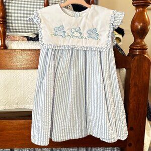 CECIL AND LOU EASTER BLUE SEERSUCKER BUNNY DRESS